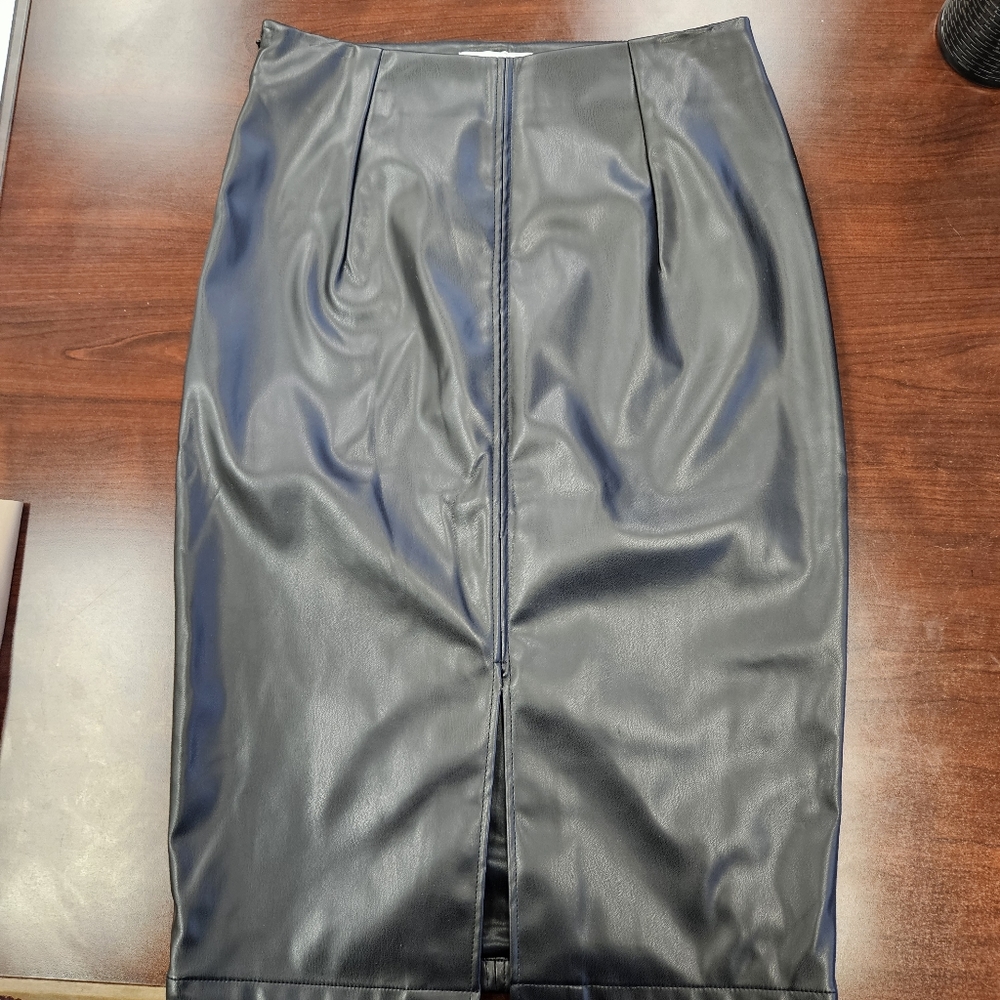 NWT!!! Black Faux Leather Pencil Skirt High Waist Split by Ramisu